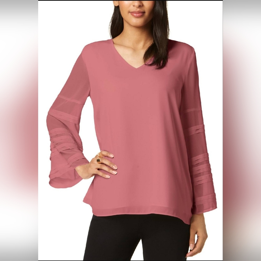 Alfani Pink Bell Sleeved Chiffon Flowing Top Women's 3XL